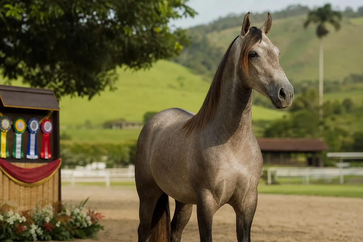 Cavalo Mangalarga Marchador em pista rural de exposição
