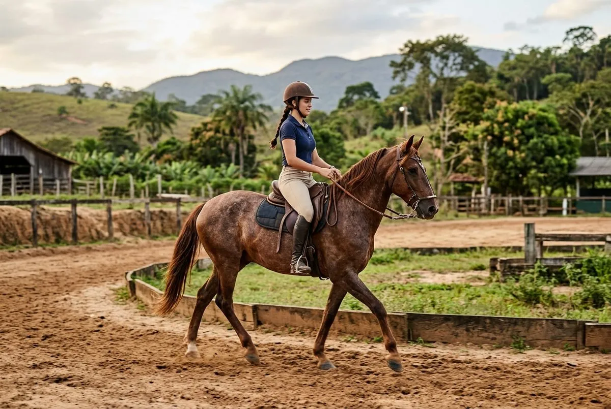 Mangalarga Marchador em prova esportiva em pista de terra rural