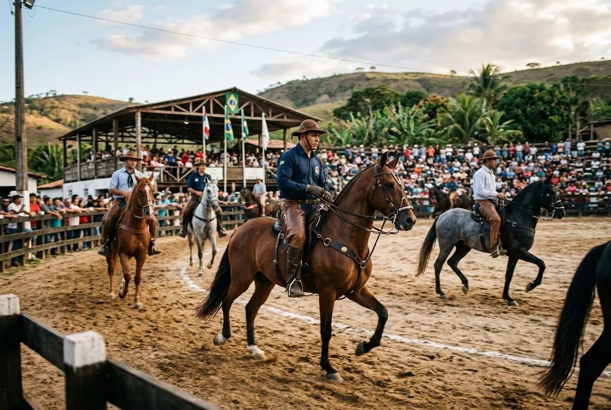 Cavalos Mangalarga Marchador em pista de exposição nacional