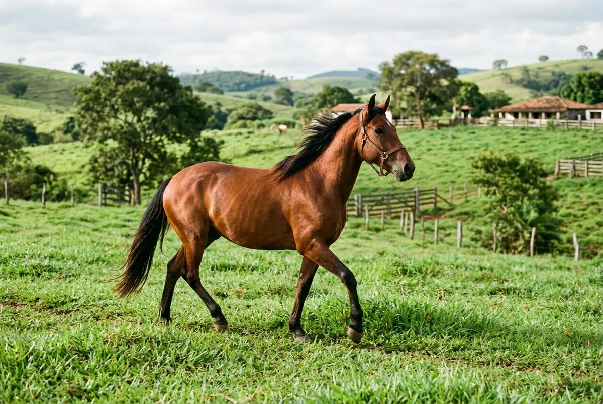 Cavalo Mangalarga Marchador em pasto verde no interior da Bahia