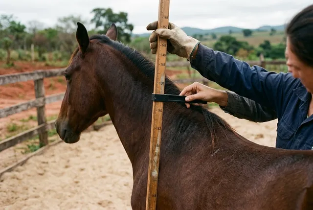 Técnico medindo a altura de um Mangalarga Marchador na cernelha